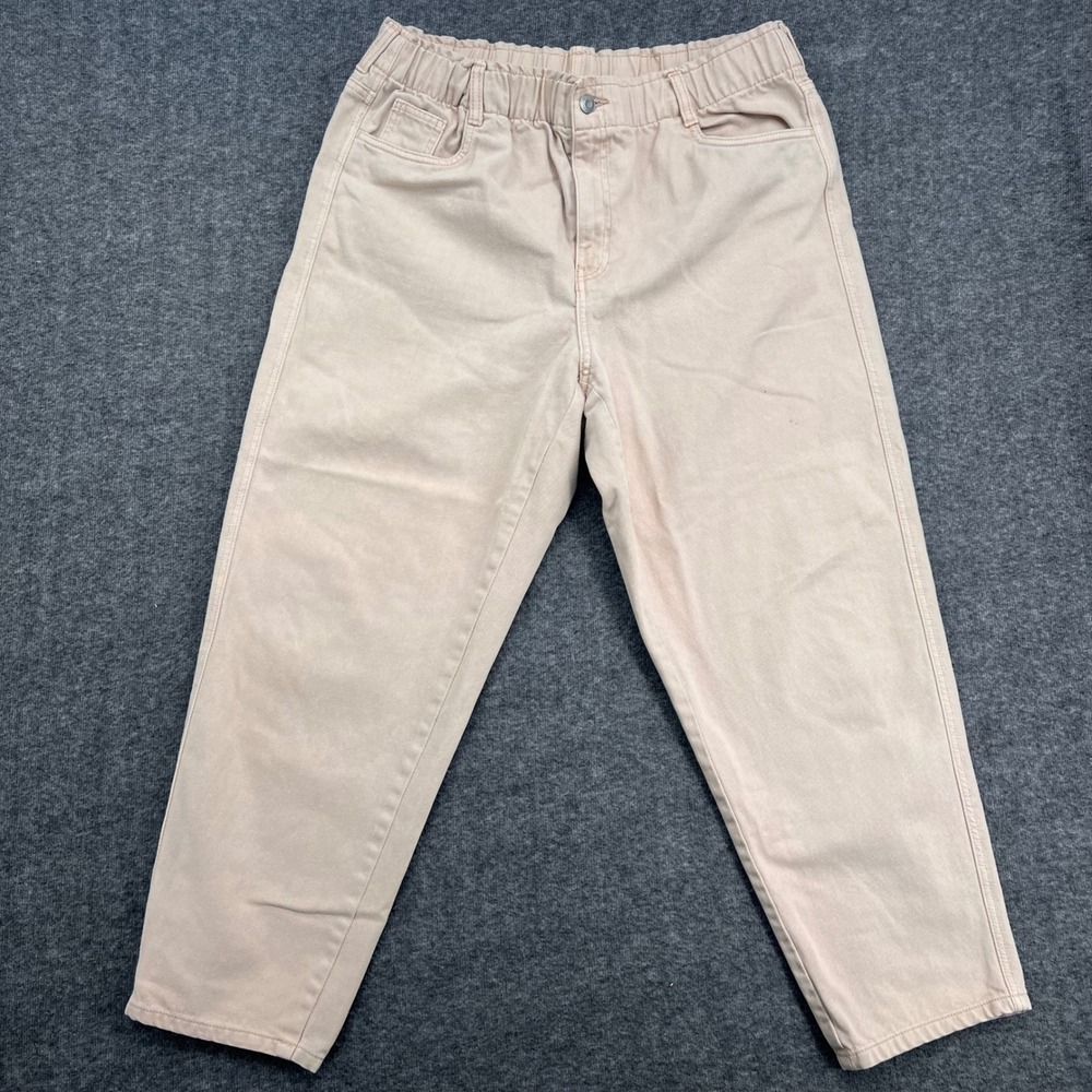 HM Womens Tapered Pull On Jeans Blush Pink Tan Elastic Waist Cotton Size 14